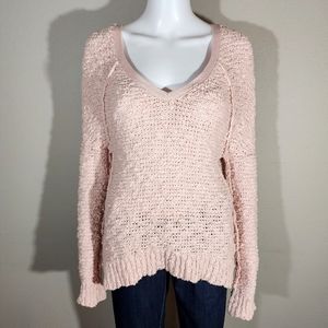 (EUC) FREE PEOPLE Songbird Boucle Knit V-Neck Light Pink Pullover Sweater